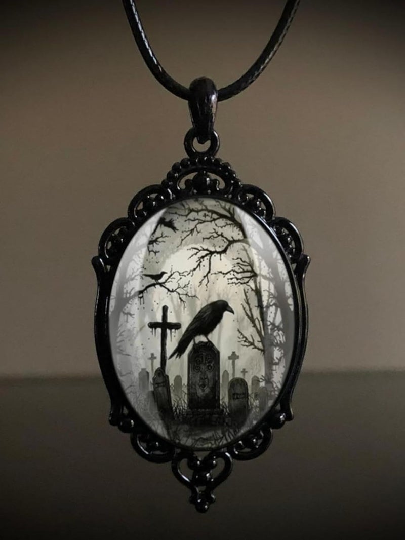 MIFYNN Gothic Bat Glass Pendant Necklace for Women Vintage Gothic Rope Chain Witch Bat Choker Dark Punk Style Necklace Victoria Emboss Necklaces Mystic Witch Jewelry Accessories - Image 4